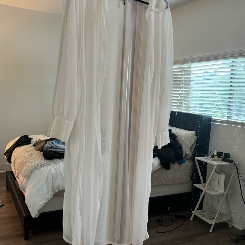 White Long Sleeve sheer Robe cardigan